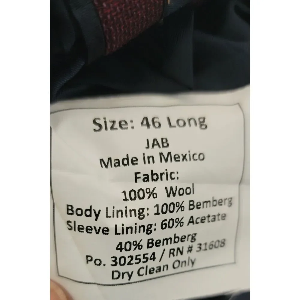 NWT $798 Jos A Bank Reserve Red 2 Button VBC Wool Sport Coat Size 46‎ Long
